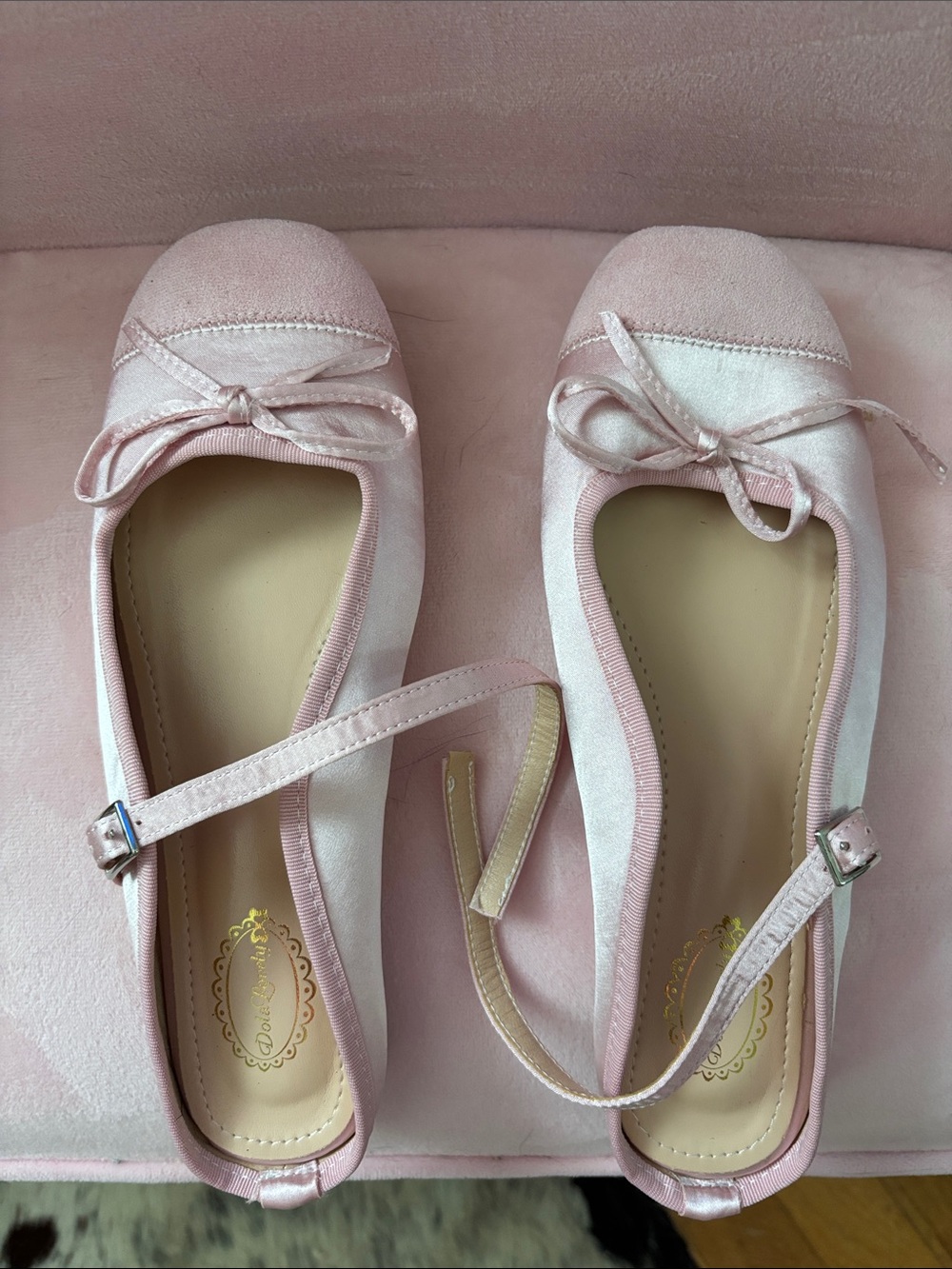 SHEIN Pink Satin Ballet Flats with Ankle Strap
